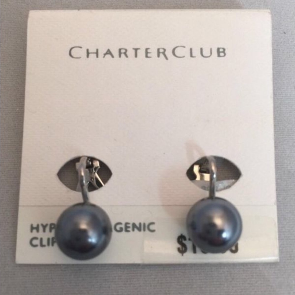Charter Club Brand Grey Pearl Clip On Earrings